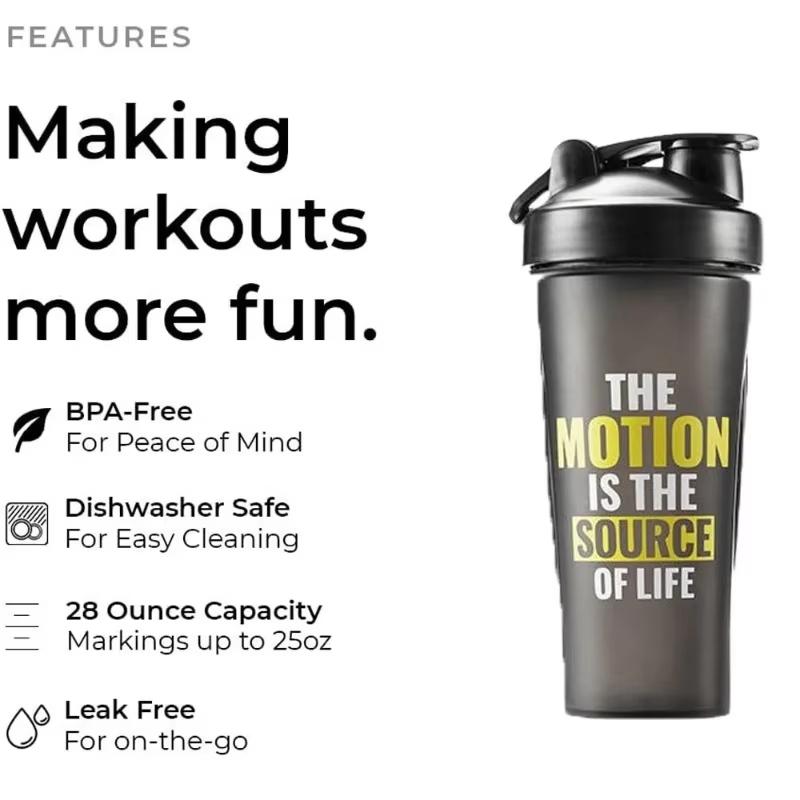 Protein Shaker Bottle - زجاجة خلط محمولة سهلة التنظيف مع