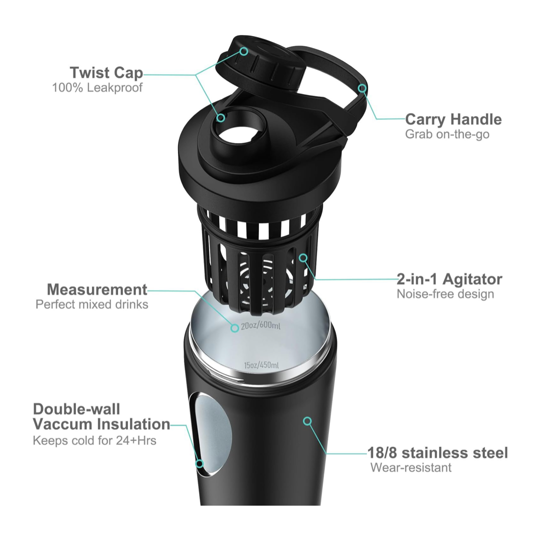 زجاجة شاكر محمولة من الفولاذ ا - مراجعة Protein Shaker Bottle وسعره